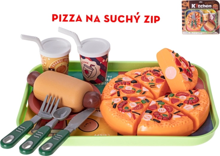 Detská sada rýchleho občerstvenia s pizzou na suchý zips a hotdogom