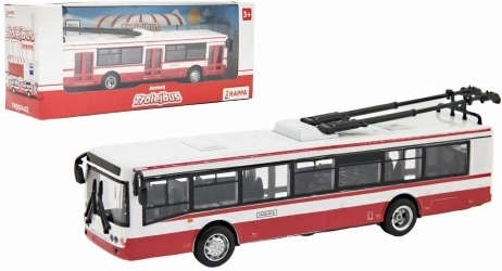 Kovový trolejbus MHD na spätný chod 16 cm červeno-biely - 1 kus
