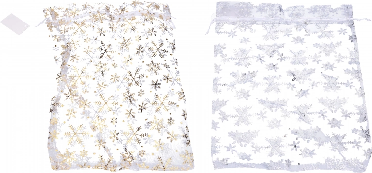 Vrecúško z organzy s vianočnými vločkami 20x30 cm