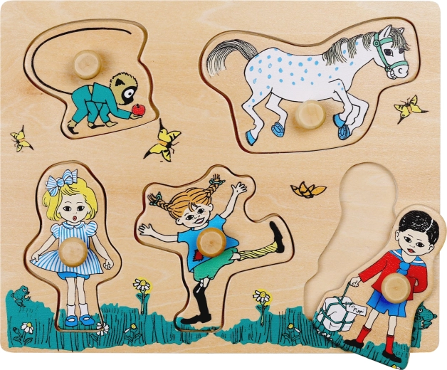 Drevené puzzle s úchytmi a vkladačkou tvarov Pippi Dlhá pančucha
