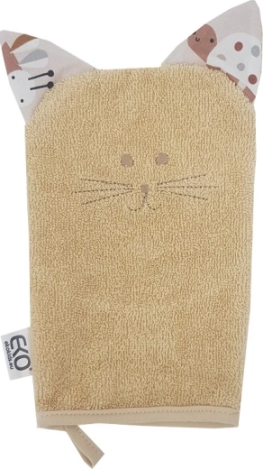 EKO bavlnená žinka s uškami Cat béžová 20 × 15 cm
