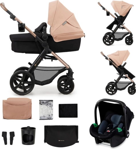 Kinderkraft kombinovaný kočík Moov 2 3v1 sand beige s penovými kolesami