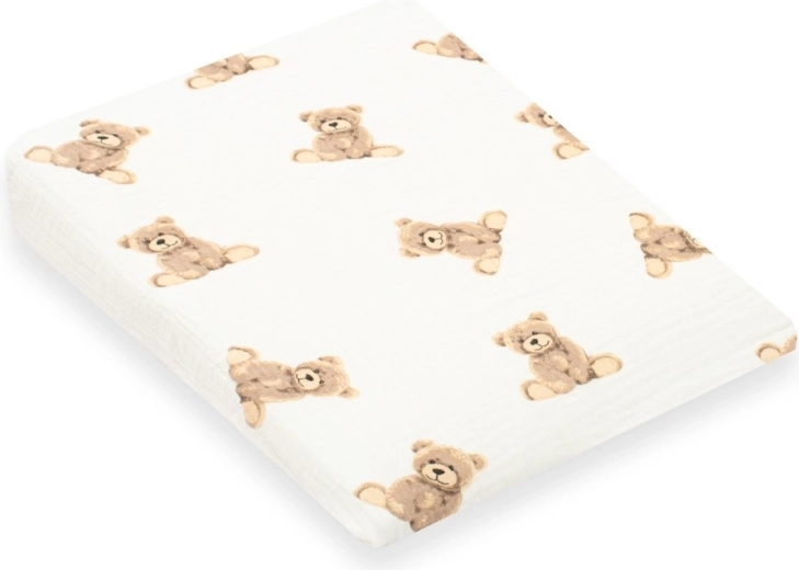 Mušelínový poťah na detský vankúš – klin NEW BABY Standard 30×37 cm, motív medvedík
