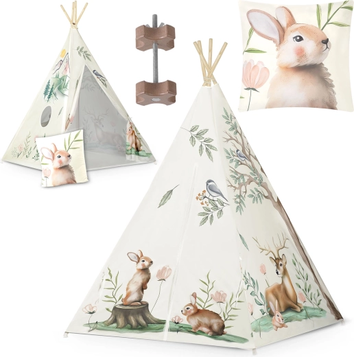 Detské teepee NUKIDO – béžové lesné motívy