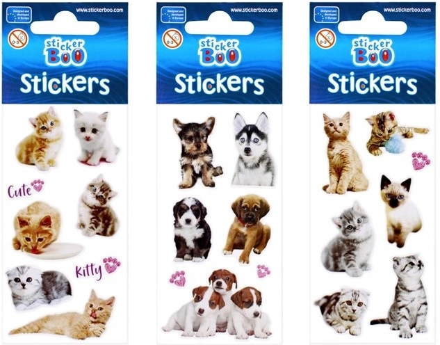 StickerBoo nálepky so šteniatkami a mačiatkami (3 varianty) - 1 kus