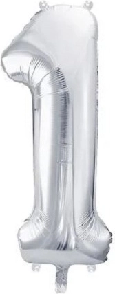 Strieborný fóliový balónik s číslom 1, 86 cm