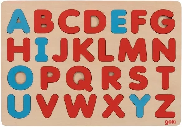Drevené puzzle abeceda Goki inšpirované Montessori