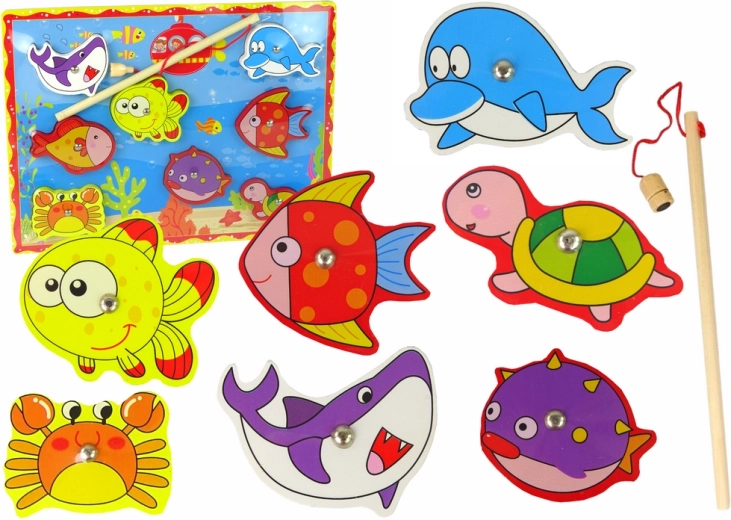 Drevená Magnetická Sada Na Rybárčenie S Farebnými Rybkami