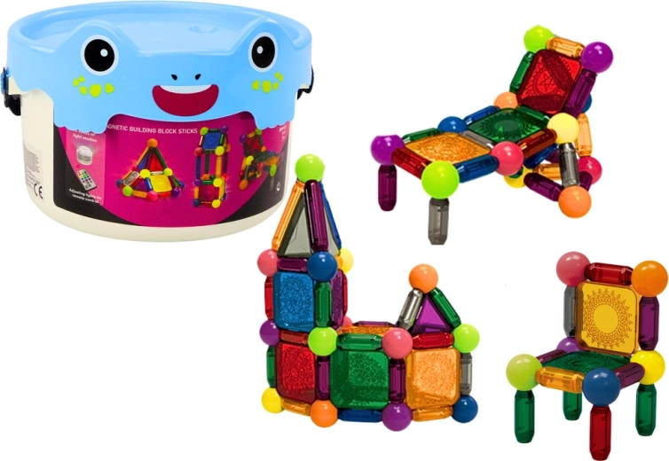 Magnetické stavebnice s podsvietením v kýbli 80 dielikov