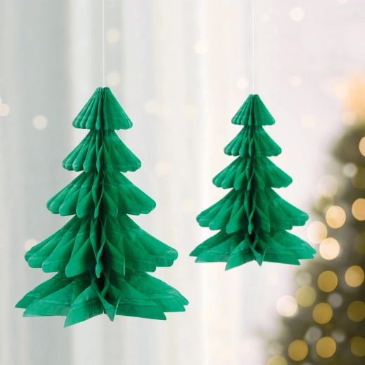 Papierový 3D lampáš v tvare vianočného stromčeka – súprava 2 ks
