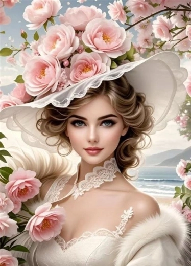 Diamantové maľovanie – dievča v kvetinovom klobúku 30 × 40 cm