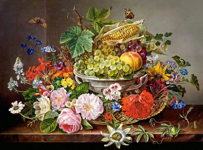 Puzzle zátišie s kvetmi a ovocím 2000 dielikov Castorland