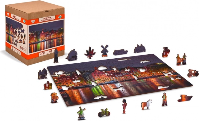 Drevené puzzle Nočný Amsterdam