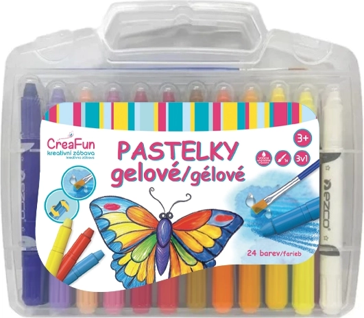 CreaFun gélové pastelky 3v1 umývateľné, sada 24 ks so štetcom