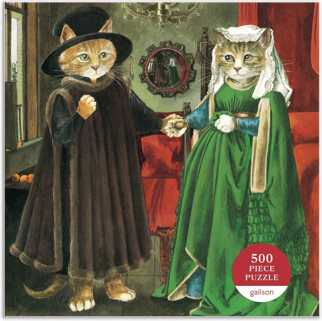 štvorcové puzzle Meowsterpiece: Arnolfiniho manželstvo 500 dielikov