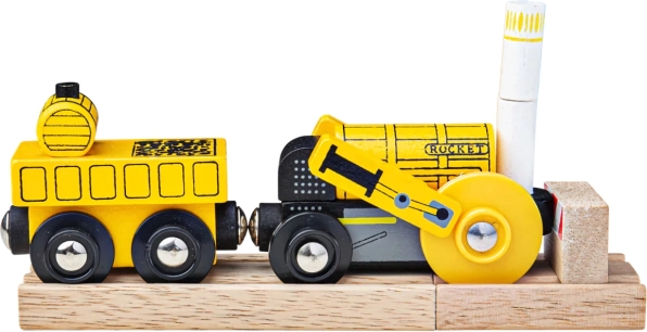 Bigjigs Rail drevená replika lokomotívy Rocket s 2 koľajami