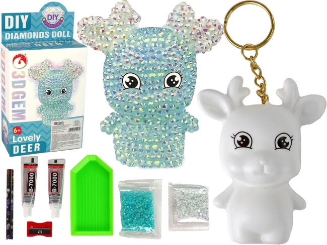 DIY sada diamantový jeleň – 3D prívesok s kryštálikmi – Modrá
