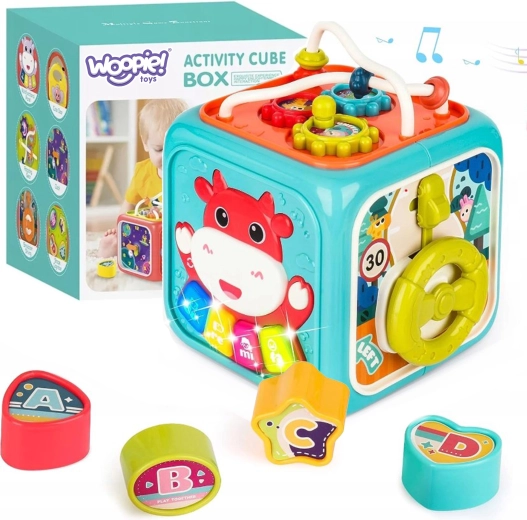 WOOPIE interaktívna senzorická kocka montessori 6v1 s vkladačkou