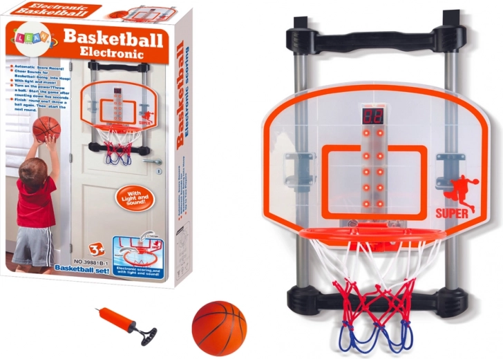 Domáci basketbalový kôš s loptou a pumpičkou, výškovo nastaviteľný