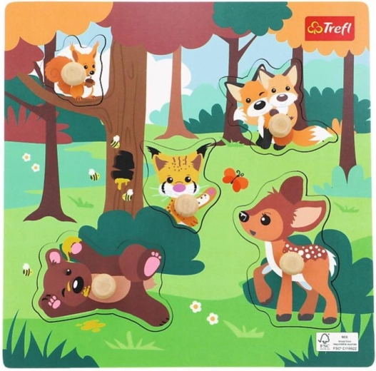 Drevené puzzle Lesné zvieratká, 5 dielikov