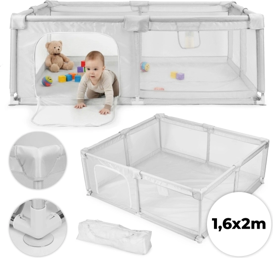Detská ohrádka 160 × 200 cm sivá s cestovnou taškou ECOTOYS