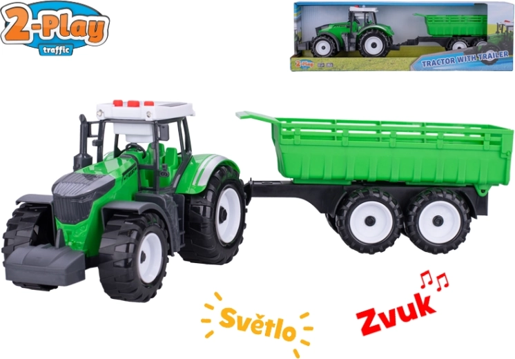 2-Play traktor s vlečkou so svetlami a zvukmi, zotrvačník, 45 cm