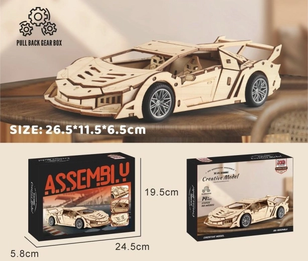 Drevená stavebnica pretekárske auto 26,5 cm