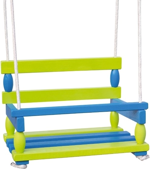 Drevená hojdačka pre deti 40 × 30 cm, nosnosť 80 kg – Modro‑zelená