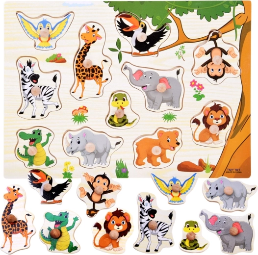 Drevené vkladacie puzzle džungľa s úchytmi, 11 dielikov
