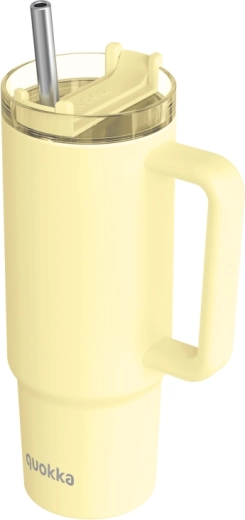 Nerezový termohrnček Quokka Vibe pastelovo žltý (Drop Safe) s nerezovou slamkou 880 ml