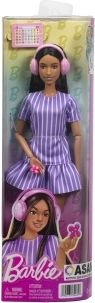 Barbie Fashionistas modelka vo fialových prúžkovaných šatách
