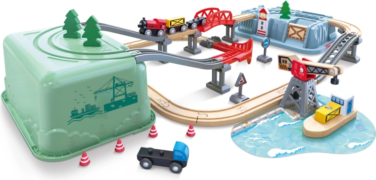 Vláčkodráha v boxe Prístavisko HAPE Railway Bucket Harbour Set