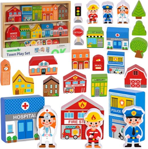 Tooky Toy drevené mesto – budovy a figúrky
