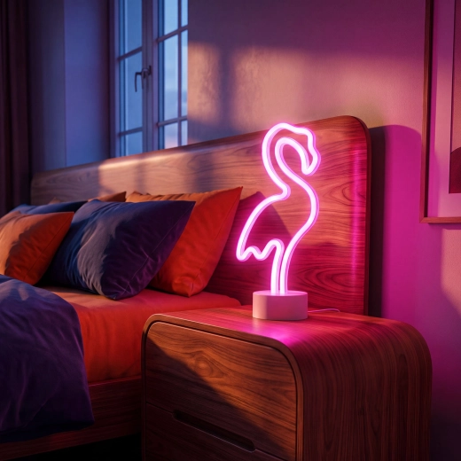 Neónová LED lampa ružový plameniak