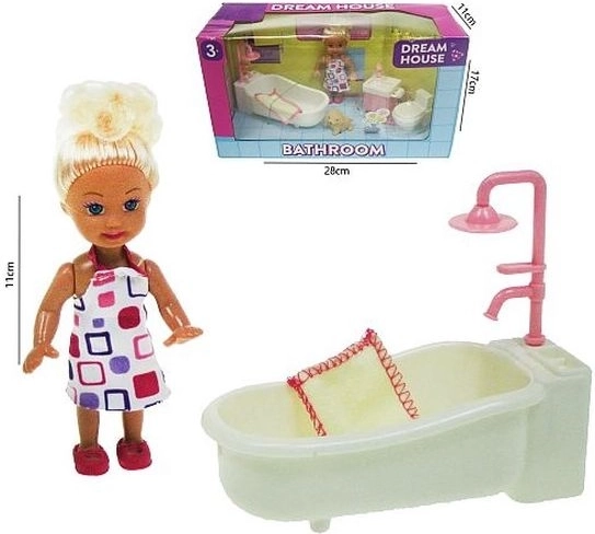 Mini bábika 11 cm so sadou do kúpeľne