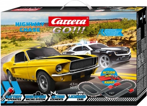 autodraha carrera go highway chase 4,3 m so skokankom a autami chevrolet camaro a ford mustang