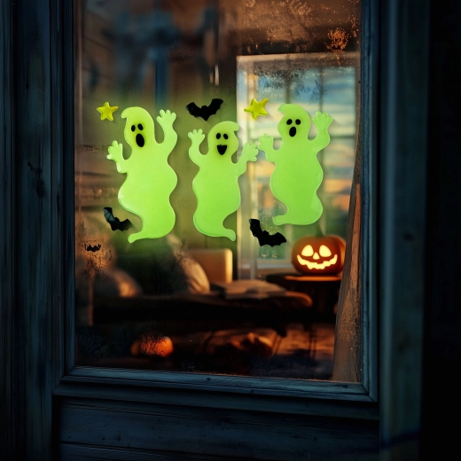 Fosforeskujúca halloweenska dekorácia na okno duch – 1 kus