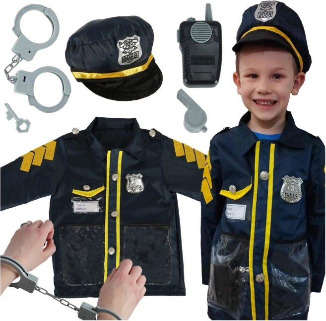 Detský karnevalový kostým policajt so sadou doplnkov, putá a klobúk, pre vek 3-8 rokov