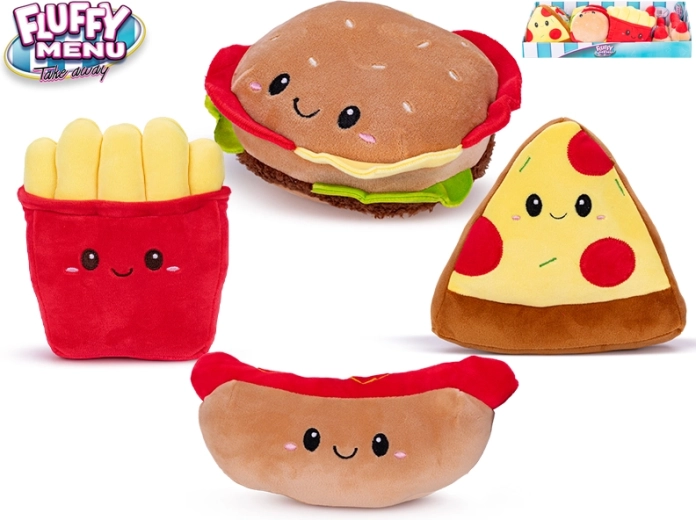 Plyšové hračky Fluffy Menu – hamburger, pizza, hranolky a hot dog