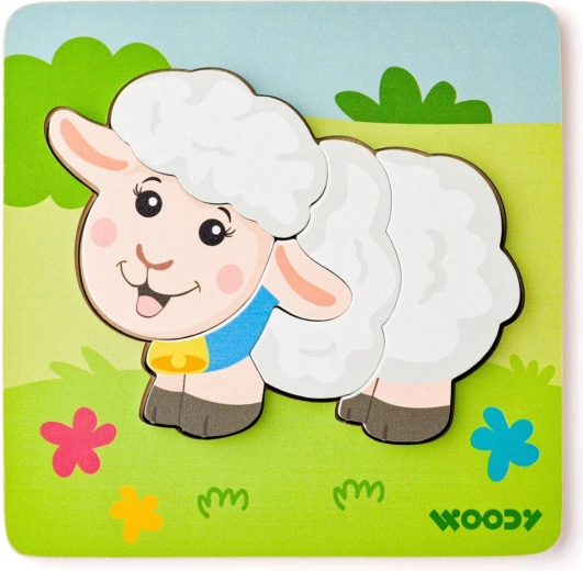Woody baby vkladacie puzzle ovečka 5 dielikov na doske - 1 kus