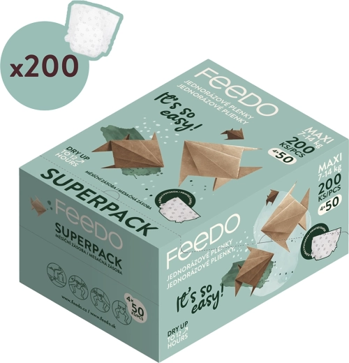 Jednorazové plienky FEEDO maxi (7–14 kg) – Mesačné