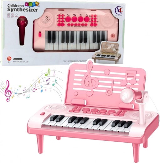 Elektronické detské pianínko s mikrofónom a stojanom na noty, ružové
