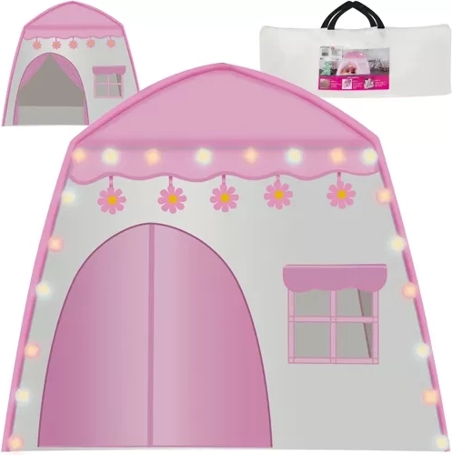 Detský látkový domček s LED girlandou cotton balls