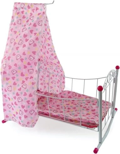 Kovová kolíska pre bábiky s nebesami 38 cm