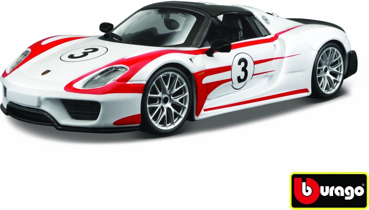 Bburago Porsche 918 Weissach Race biely model v mierke 1:24
