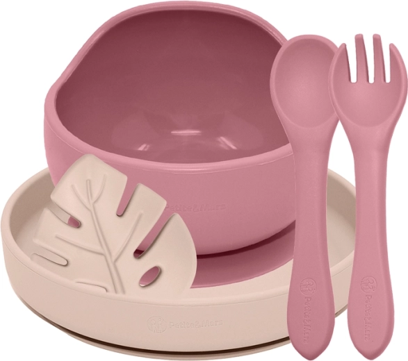Petite&Mars jedálenský silikónový set take&match dusty rose – desert sand 6m+ (4 ks)