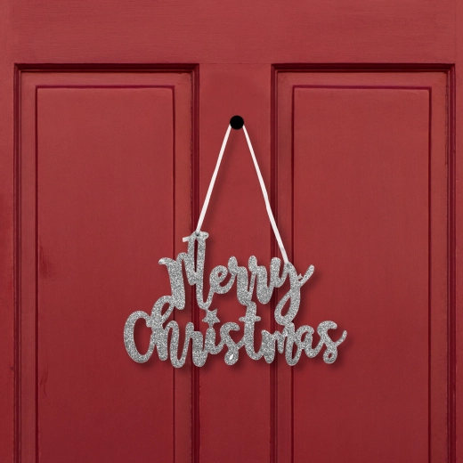 Vianočná dekorácia s nápisom Merry Christmas strieborná