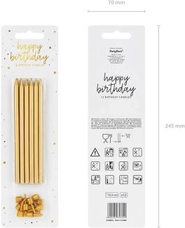Hladké zlaté narodeninové sviečky 12,5 cm – 12 ks