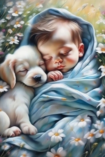 Norimpex maľovanie podľa čísel Spiace dieťa so psom 40 × 50 cm