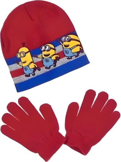Červená čiapka a rukavice Mimoni